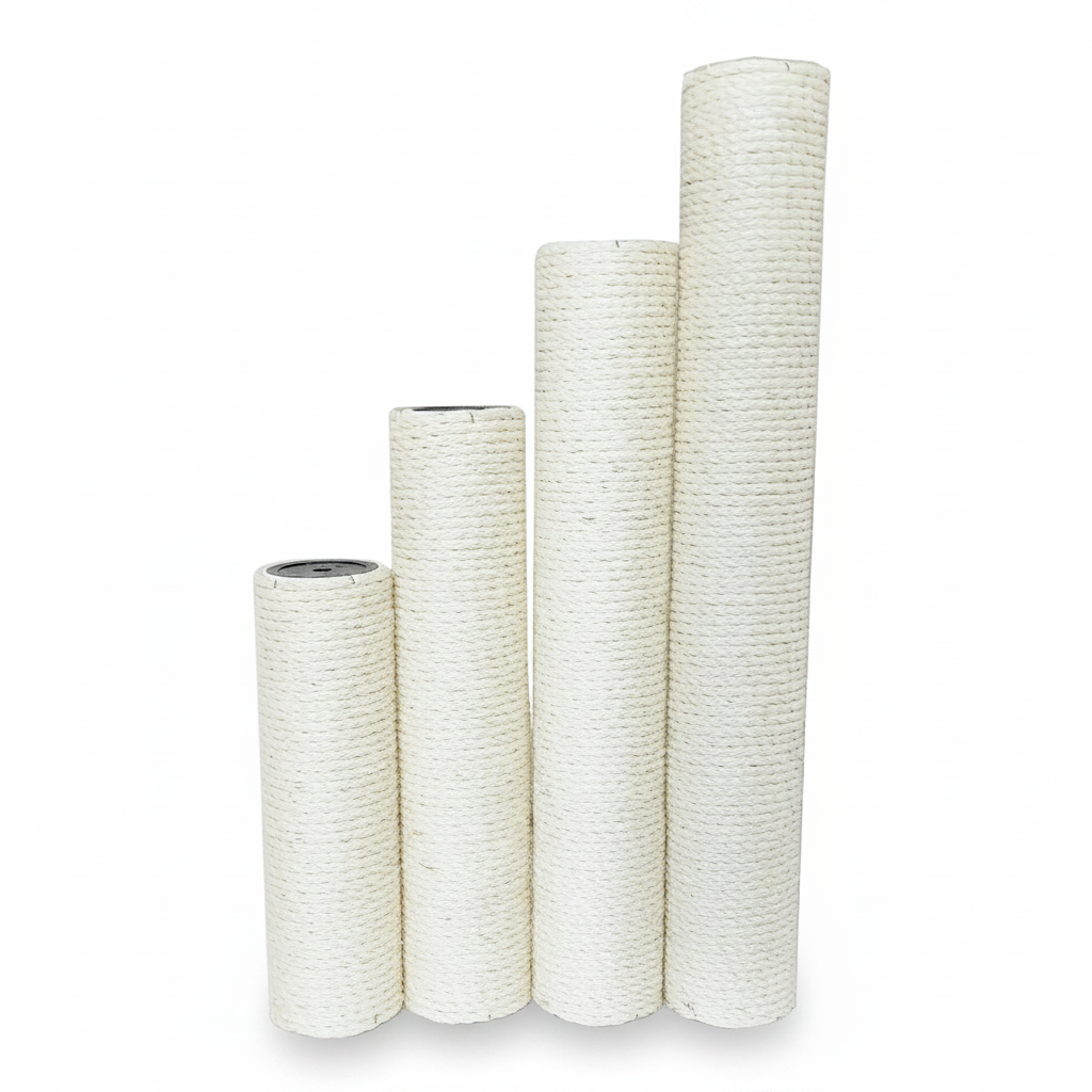 Arranhador para gatos poste com corda sisal e base antiderrapante em fundo branco
