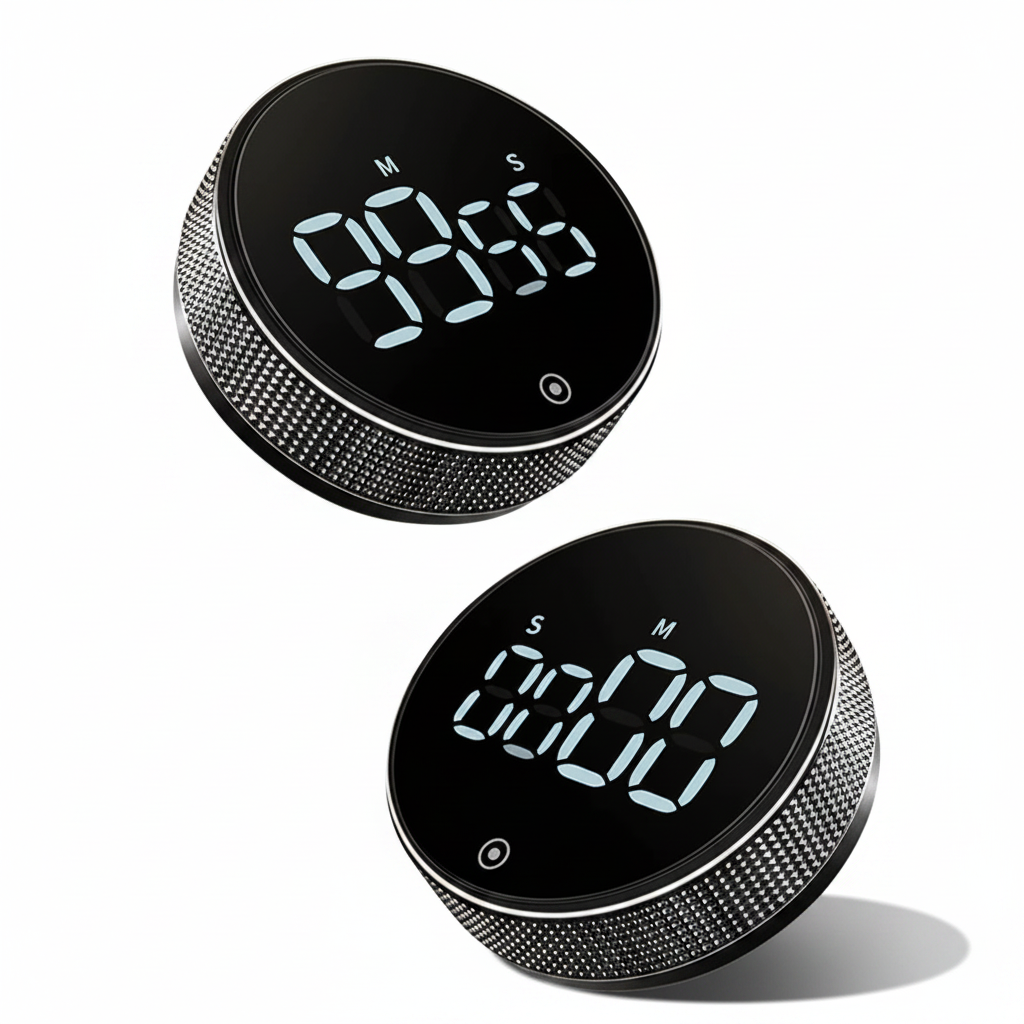 Timer digital de cozinha magnético com alarme e display LCD em fundo branco