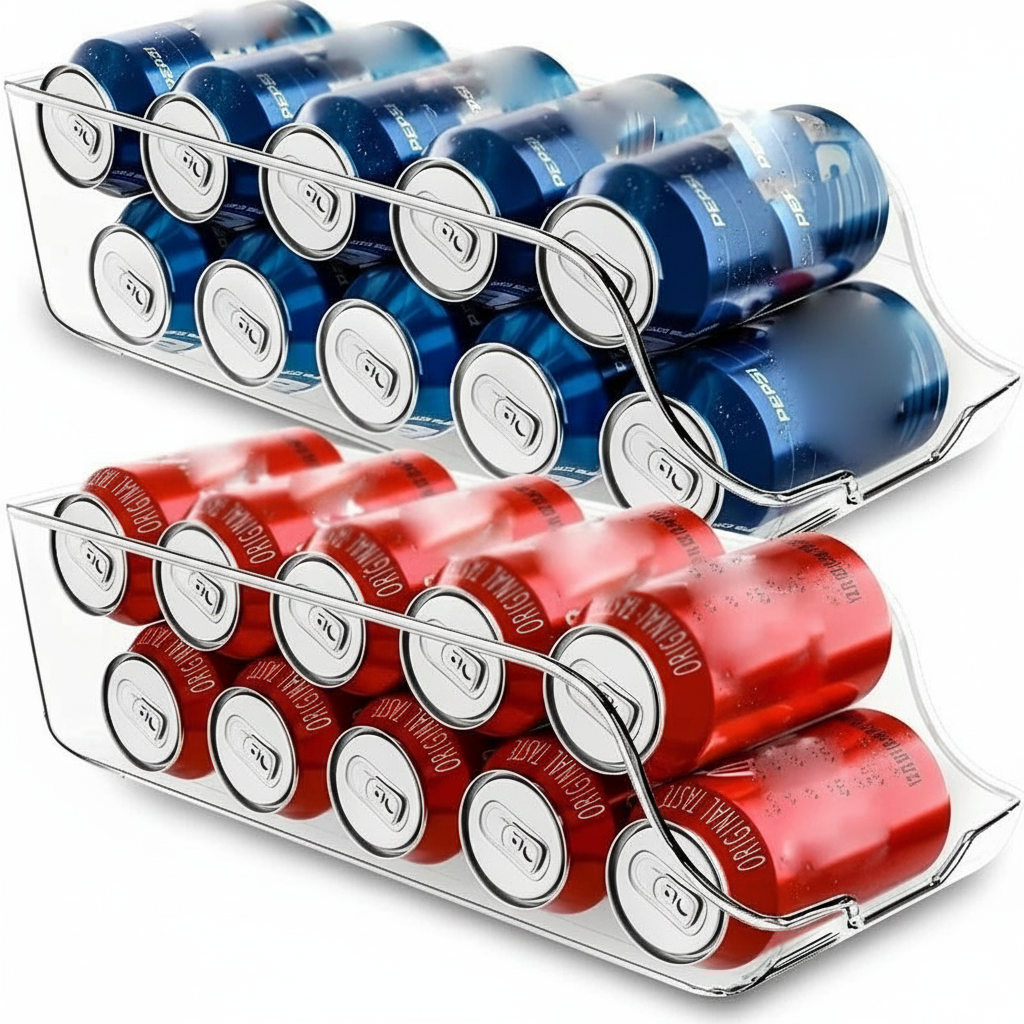 Organizador de geladeira dispenser automático de latas em fundo branco