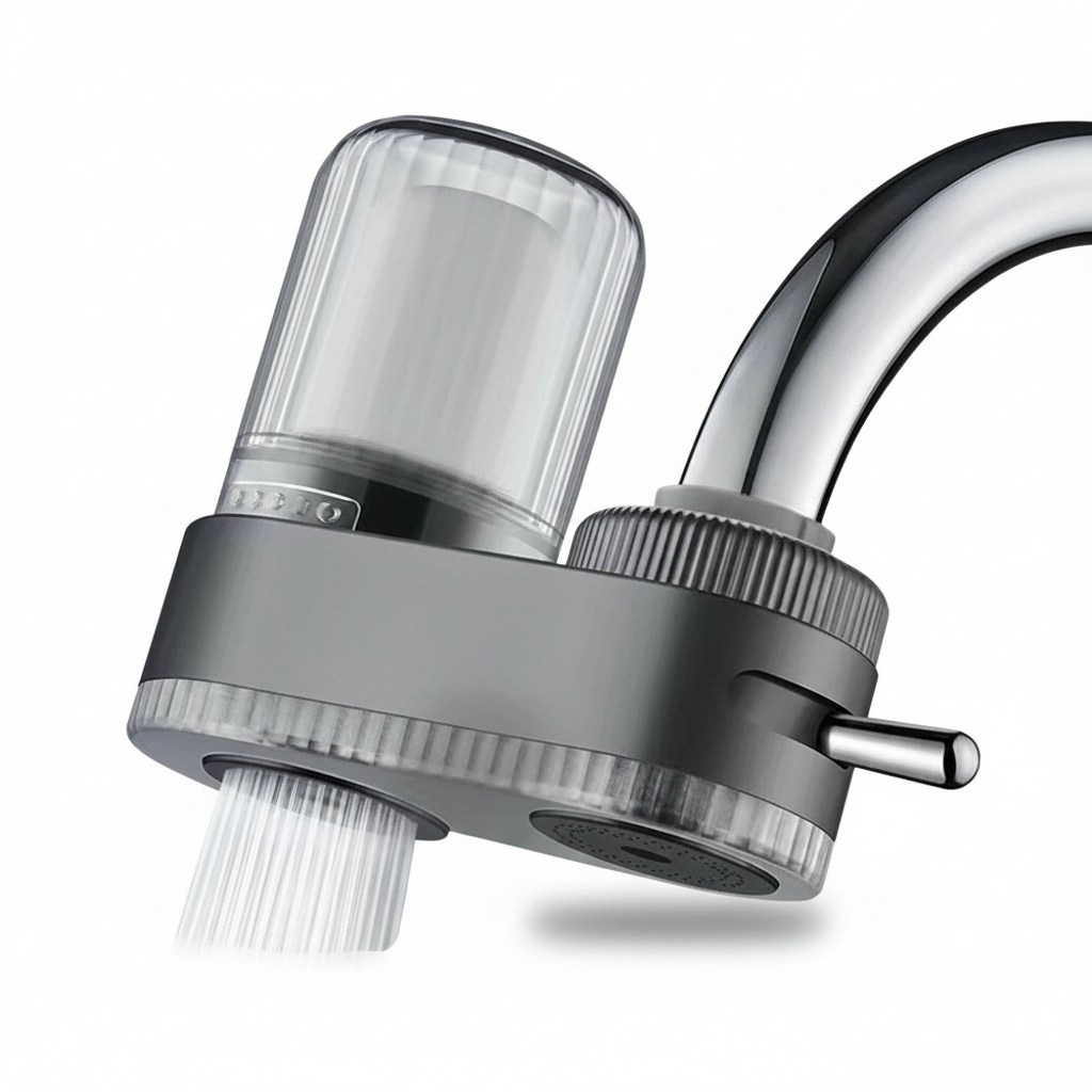 Filtro de torneira para cozinha purificador cerâmico lavável em fundo branco