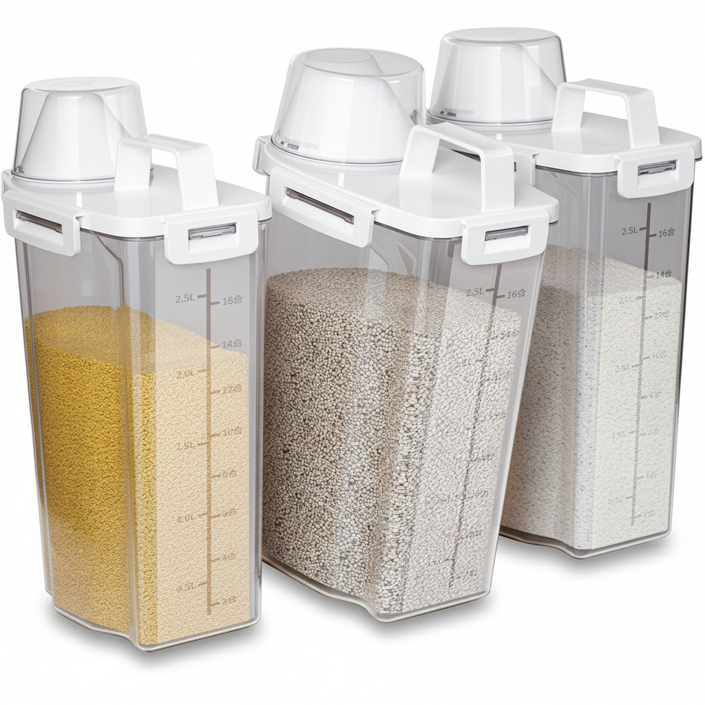Kit potes herméticos plásticos com tampa 4 peças organizador pantry em fundo branco