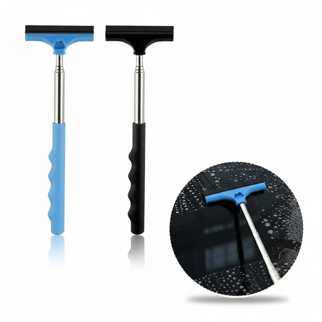 Limpador de para-brisa telescópico portátil com borracha antiarranhão em fundo branco