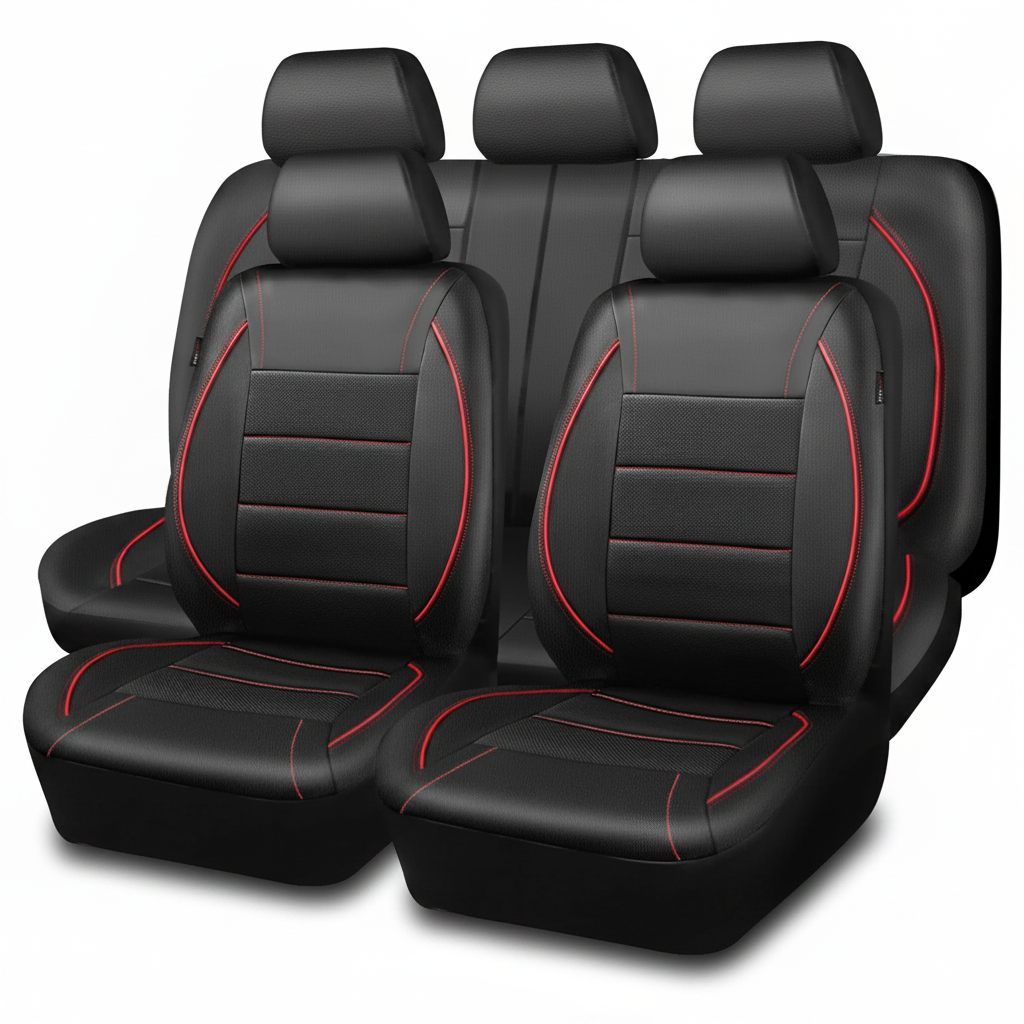 Capa universal para banco de carro em couro impermeável kit 5 bancos em fundo branco