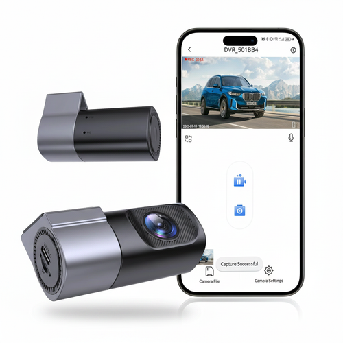 Câmera dashcam veicular 1080p com wifi visão noturna em fundo branco