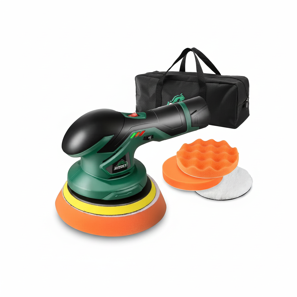 Polidor elétrico portátil 12V sem fio dual action em fundo branco