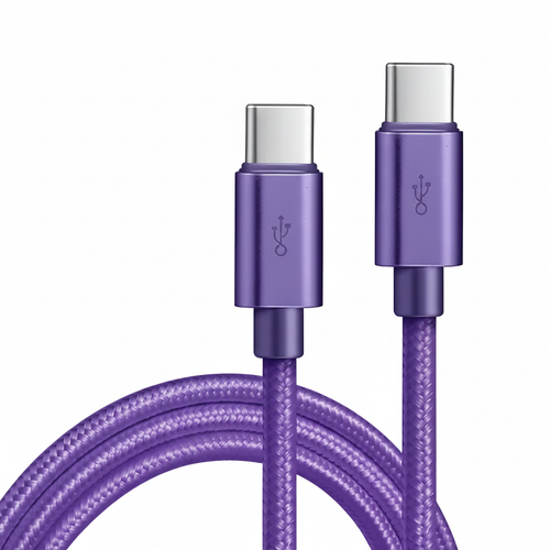 Cabo USB-C reforçado nylon trançado fast charge em fundo branco