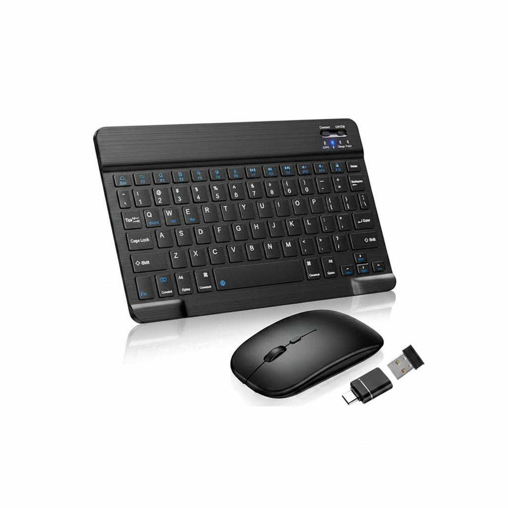 Teclado bluetooth ultra slim portátil em fundo branco