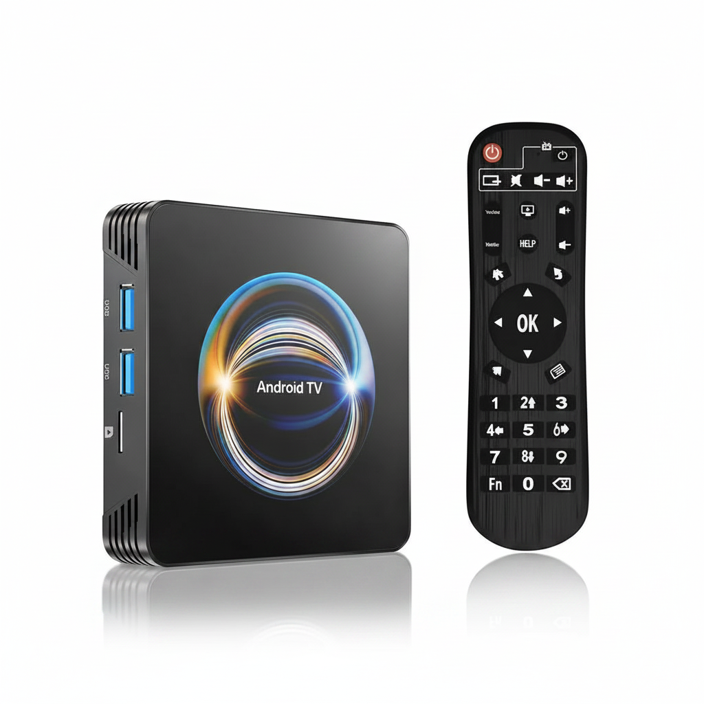 TV Box Android Smart 8K HDMI WiFi em fundo branco