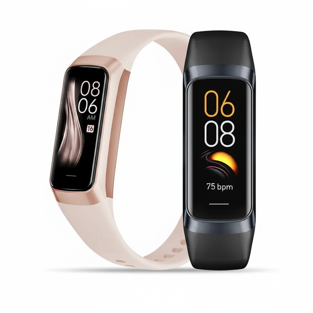 Smartwatch amoled com monitor cardíaco em fundo branco