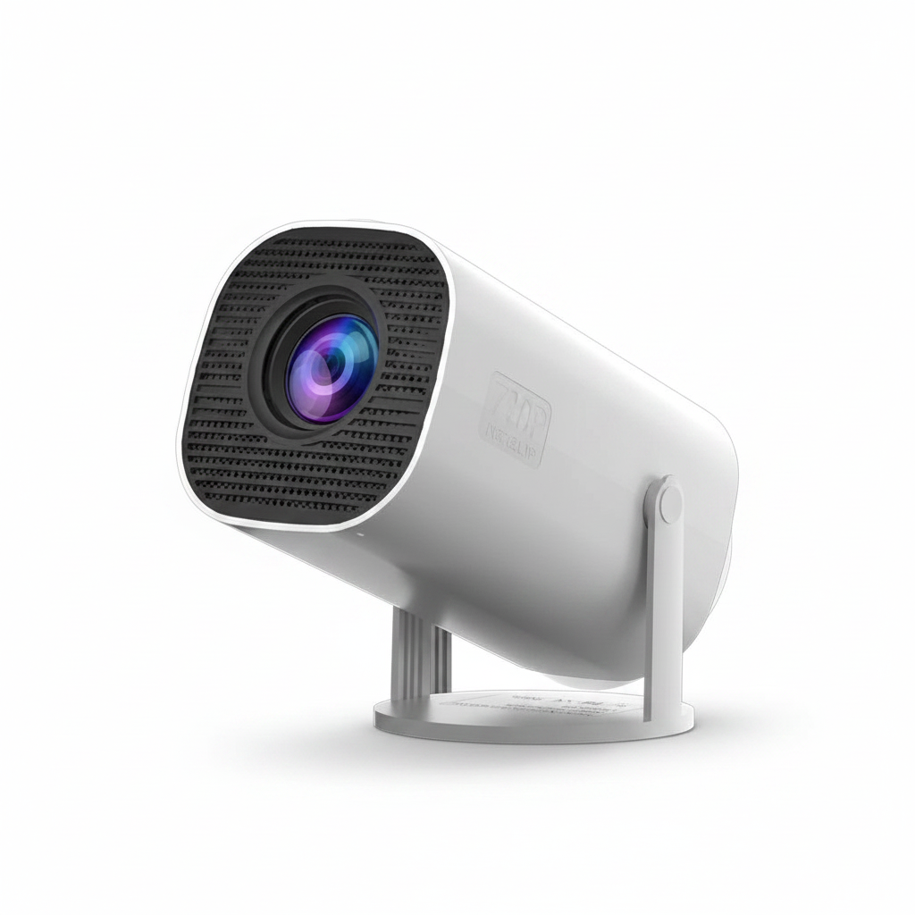 Mini projetor portátil 4K LED HD em fundo branco