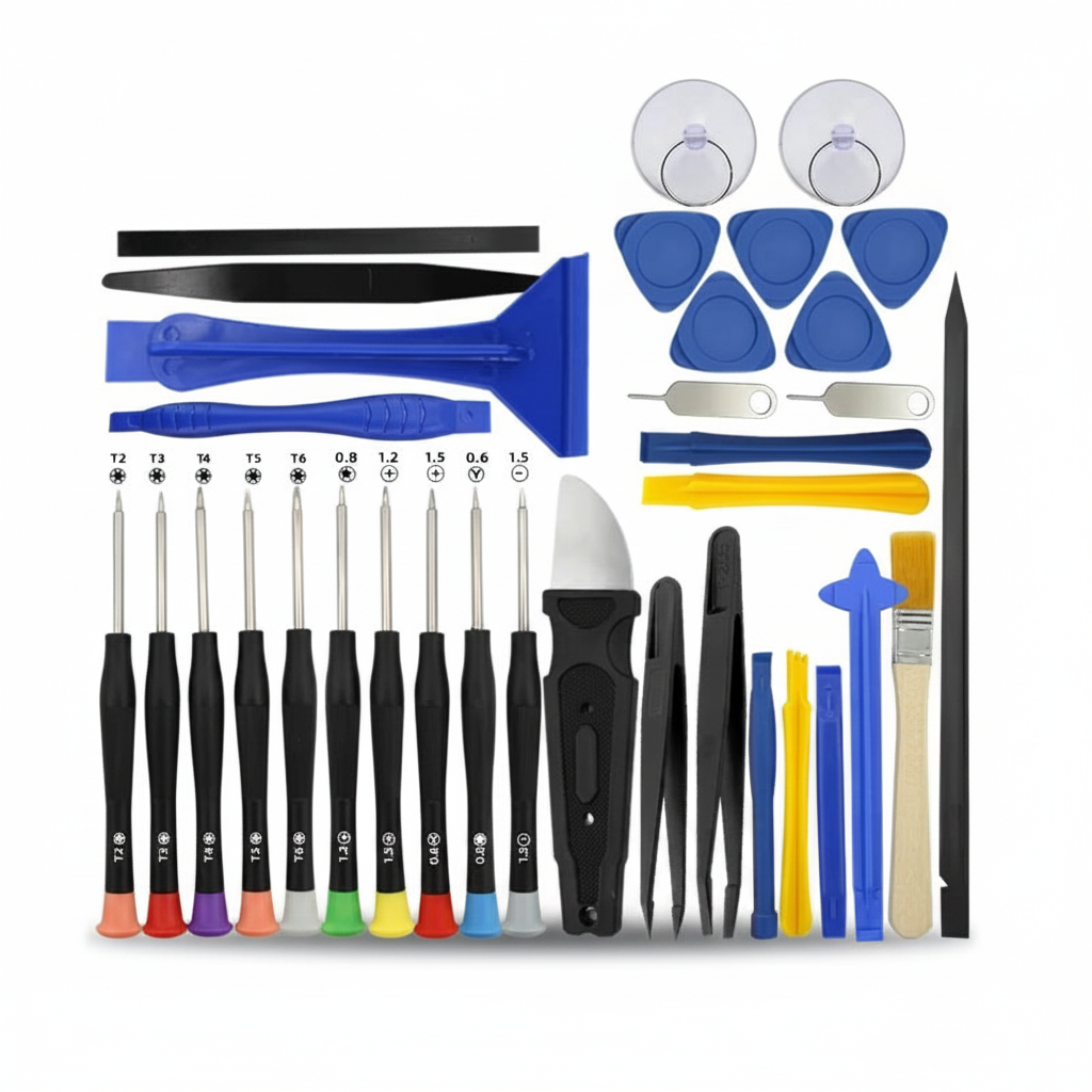 Kit de chave de precisão 34 em 1 para celular e eletrônicos em fundo branco