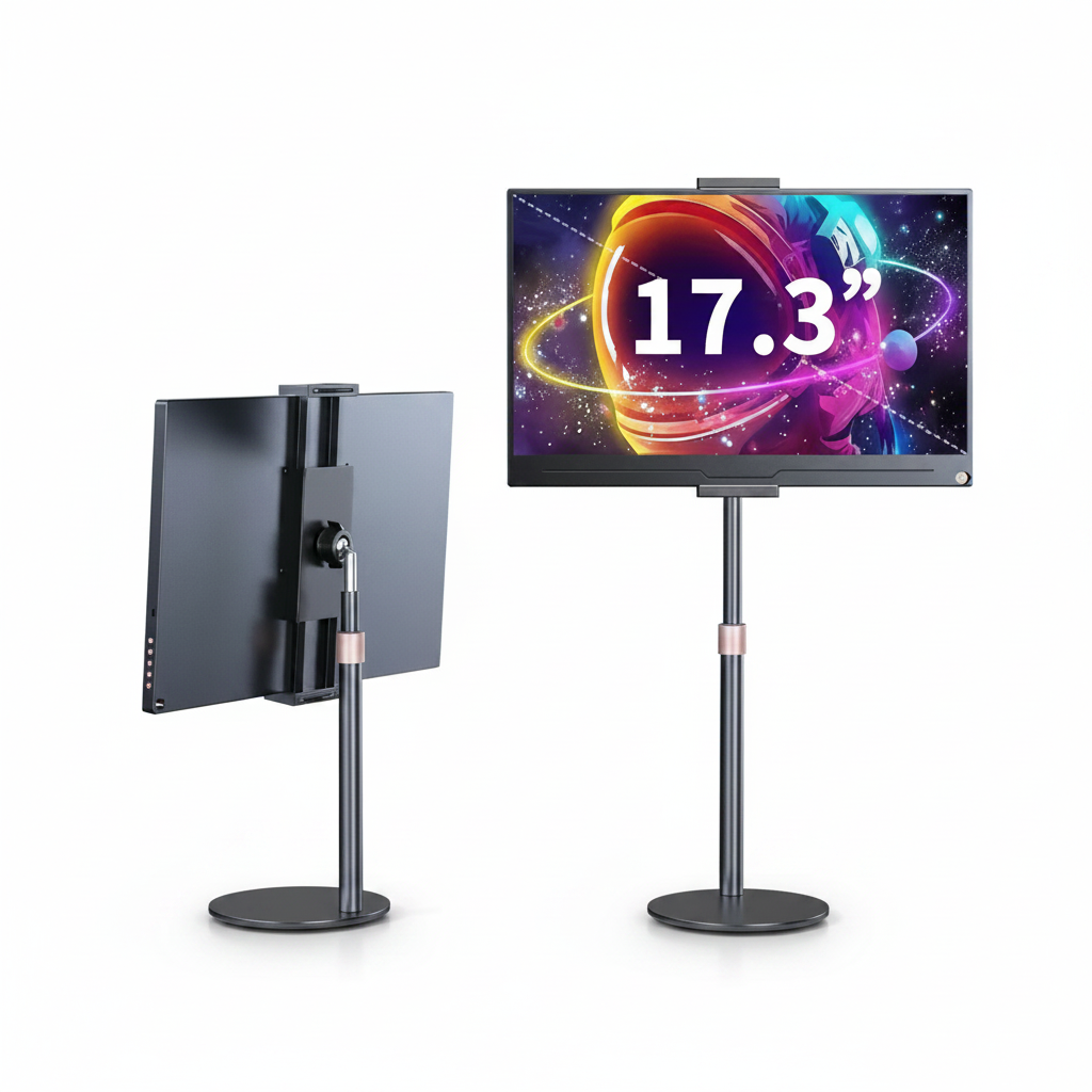 Suporte telescópico ajustável para monitor celular e tablet em fundo branco