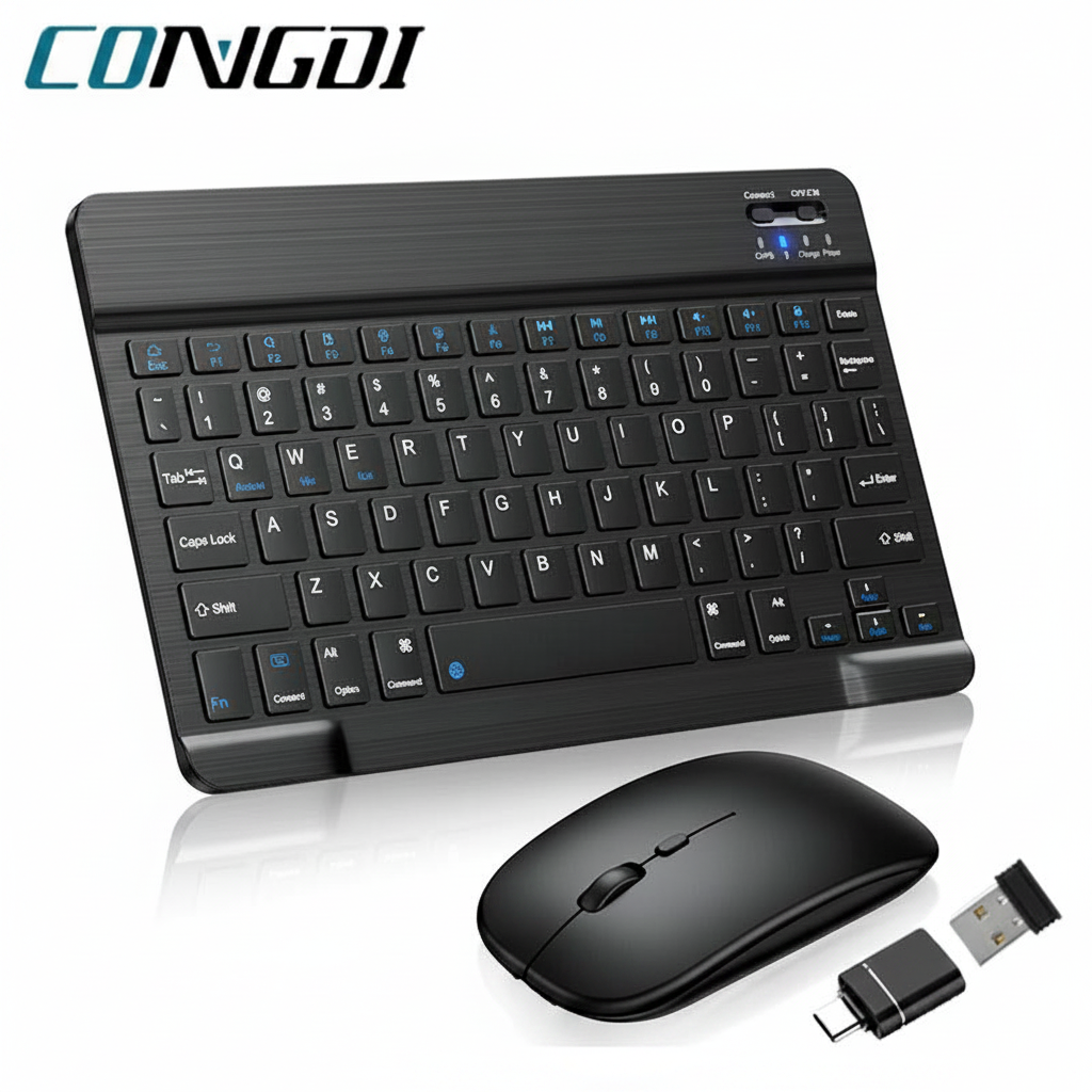 Teclado bluetooth sem fio ultra slim portátil em fundo branco