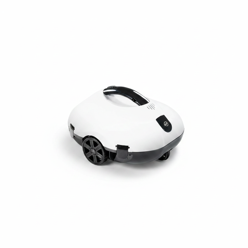 Robô limpador de piscina automático sem fio em fundo branco