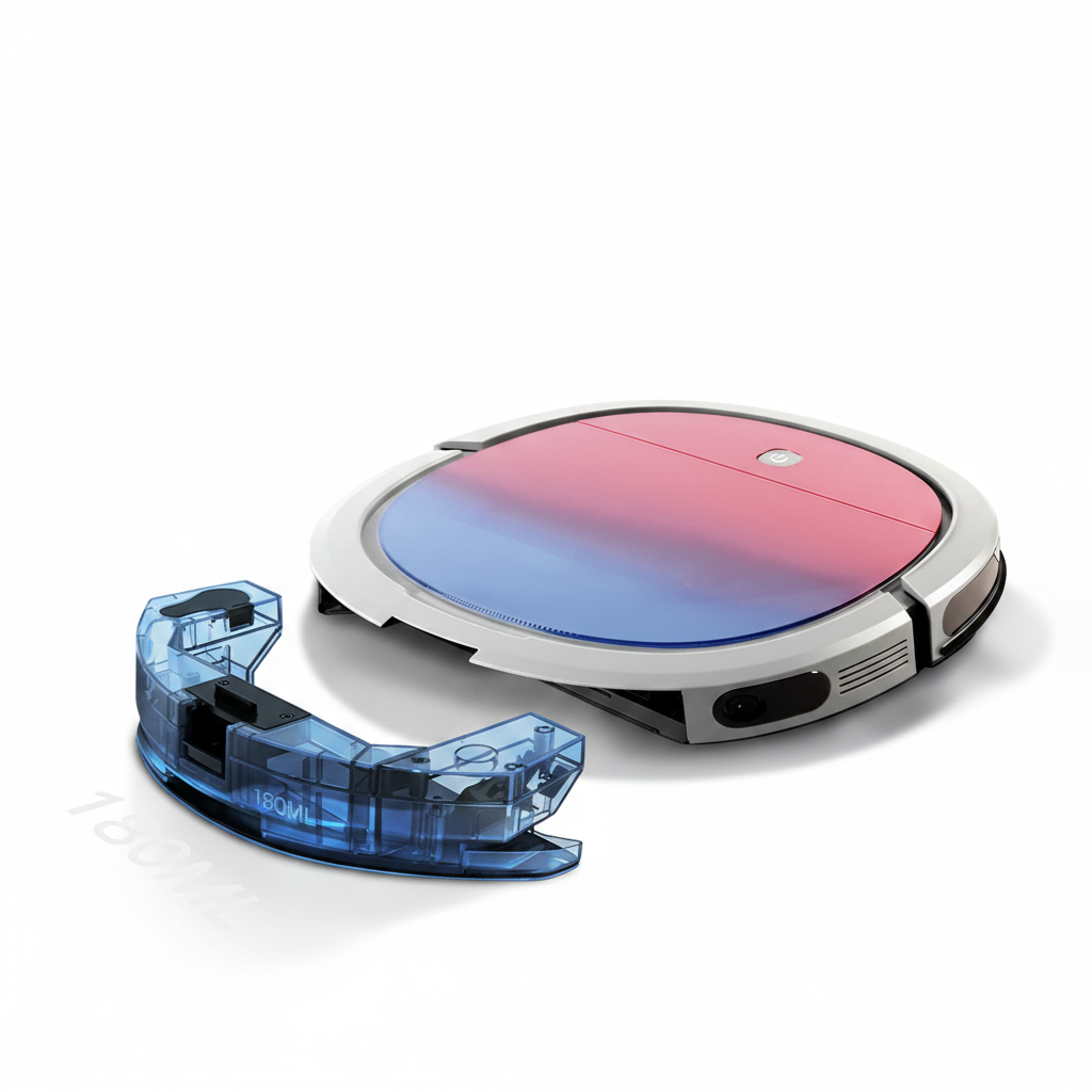 Robô aspirador inteligente com WiFi e tanque de água em fundo branco