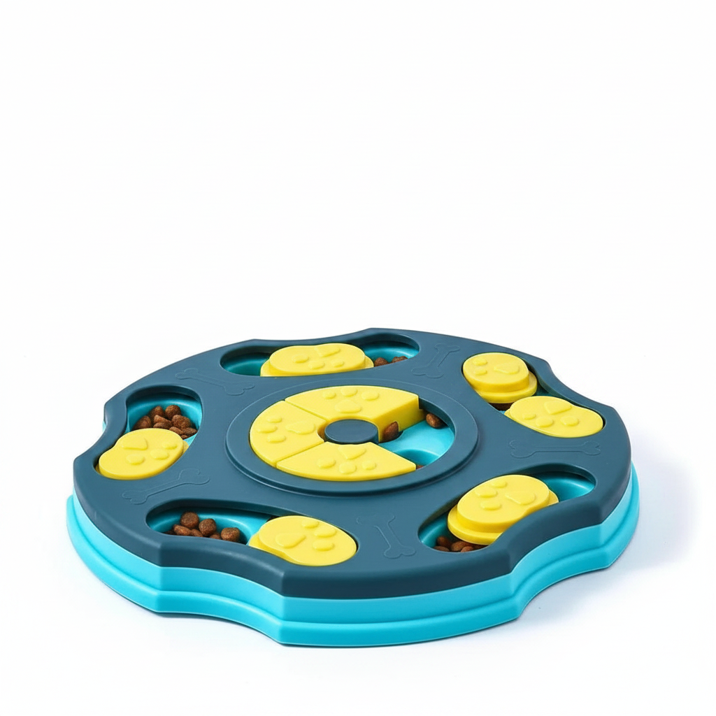 Comedouro puzzle interativo antiderrapante para cães e gatos em fundo branco