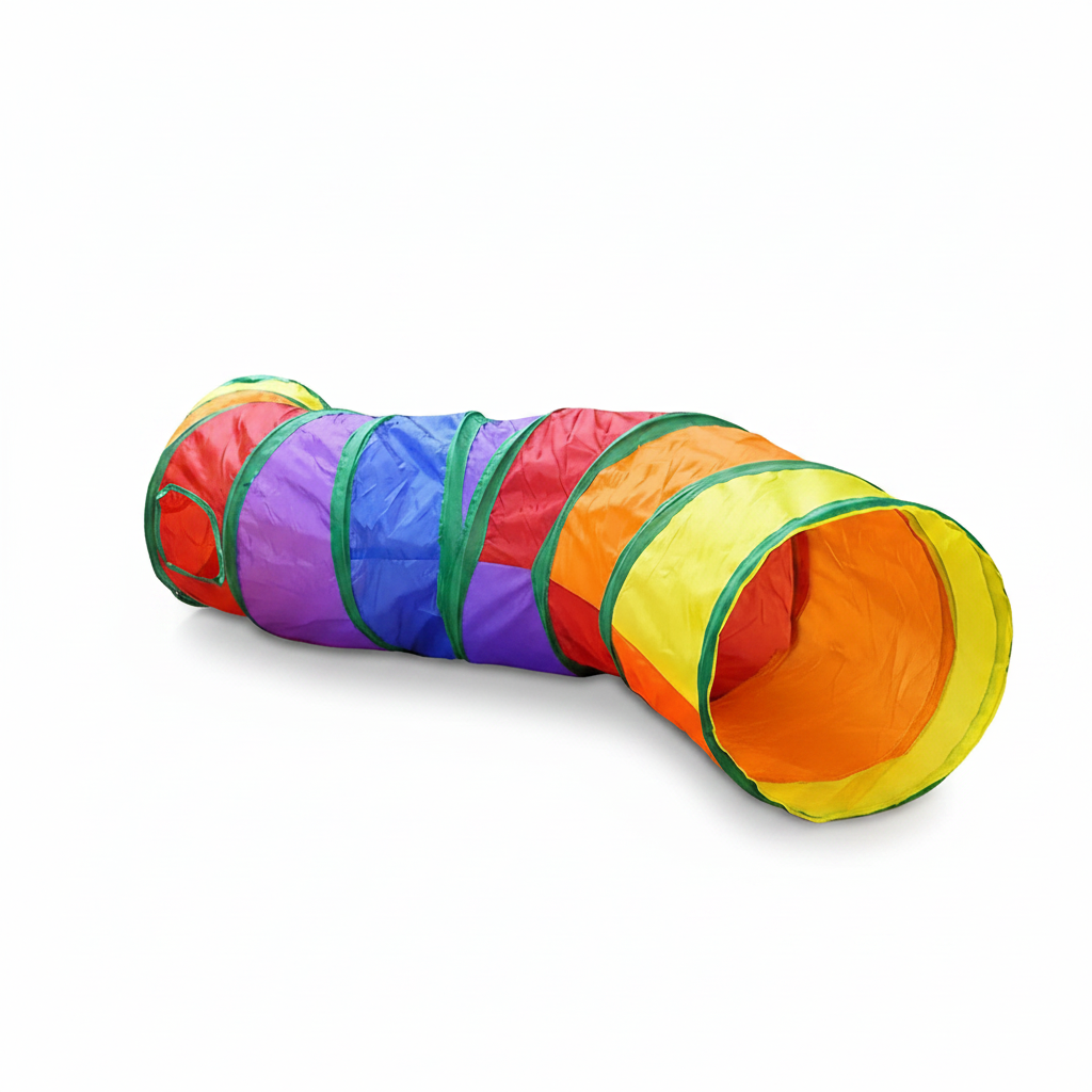 Túnel dobrável para gatos brinquedo interativo em fundo branco