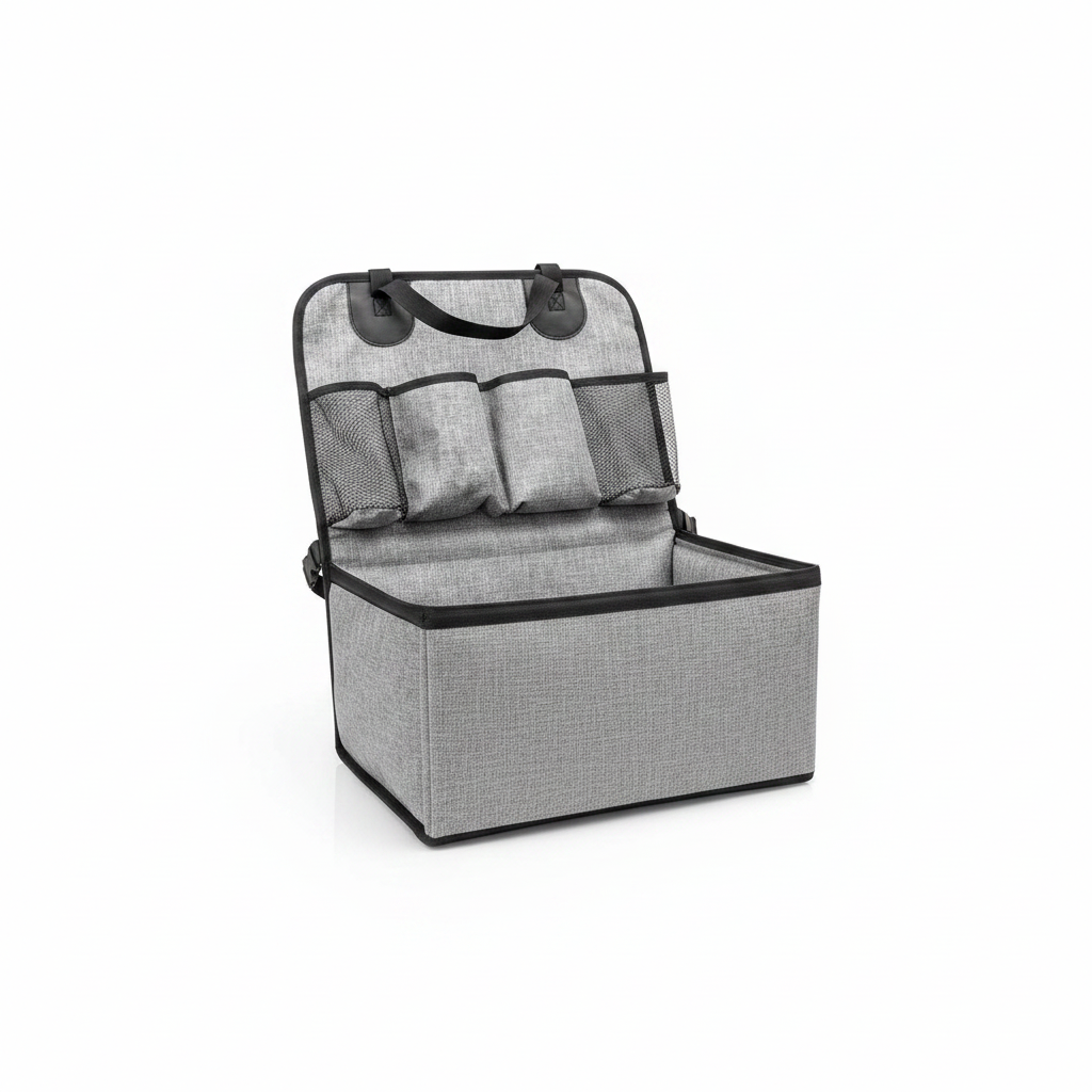 Cadeira elevatória pet para banco dianteiro do carro com bolsos em fundo branco