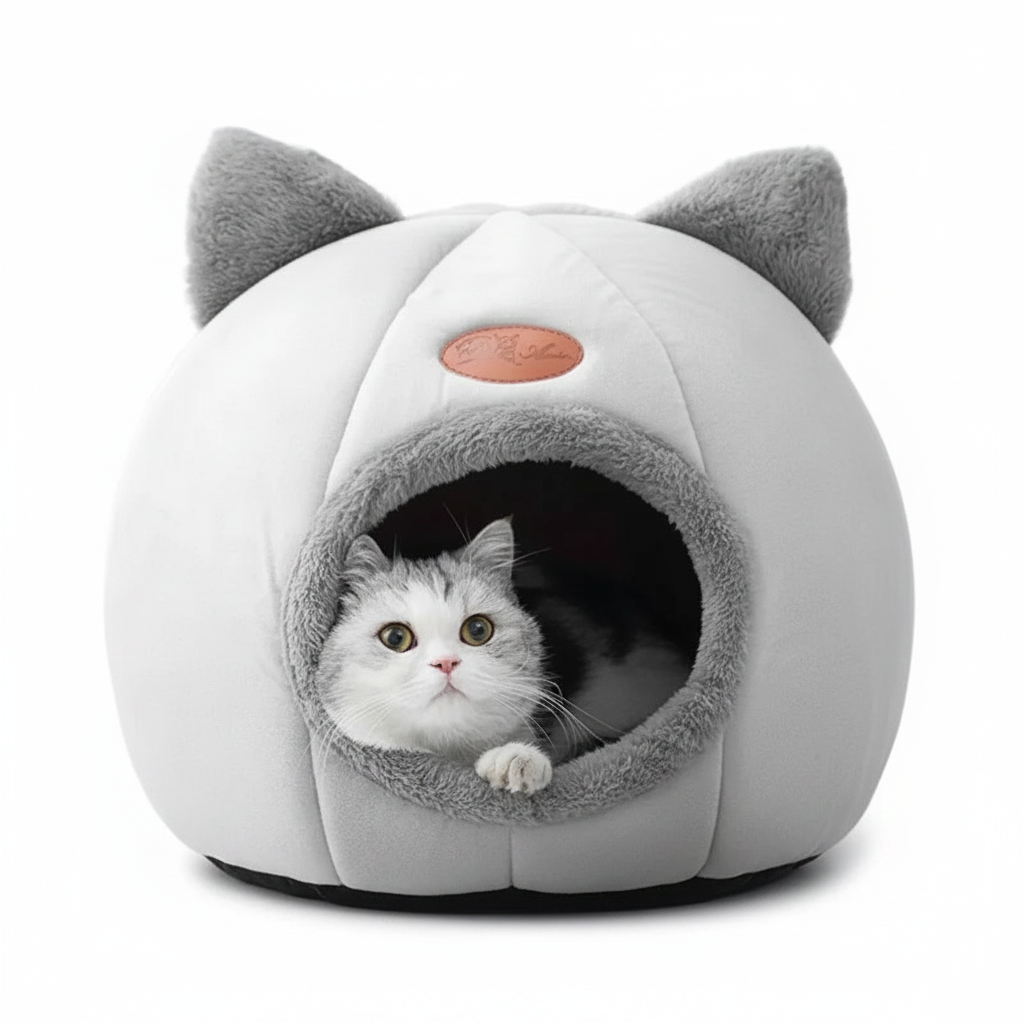 Cama caverna formato gato antiderrapante semifechada para pets