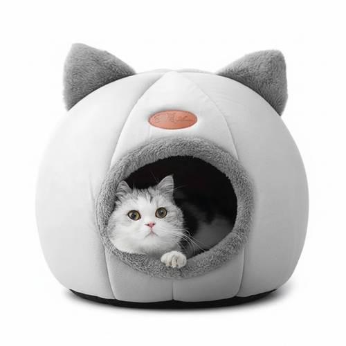 Cama caverna formato gato antiderrapante semifechada para pets