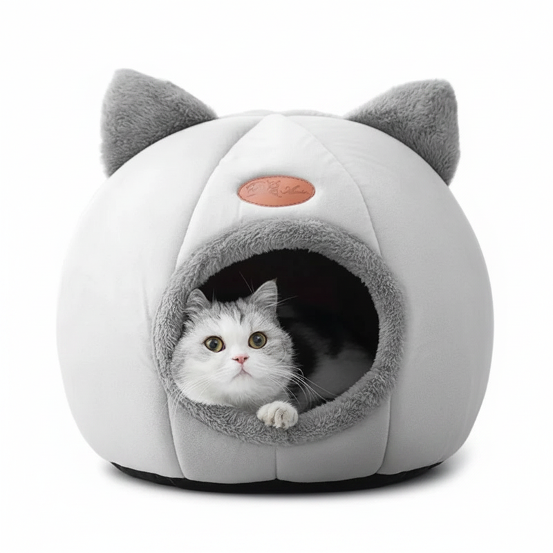 Cama Caverna Formato Gato Antiderrapante Semifechada para Pets