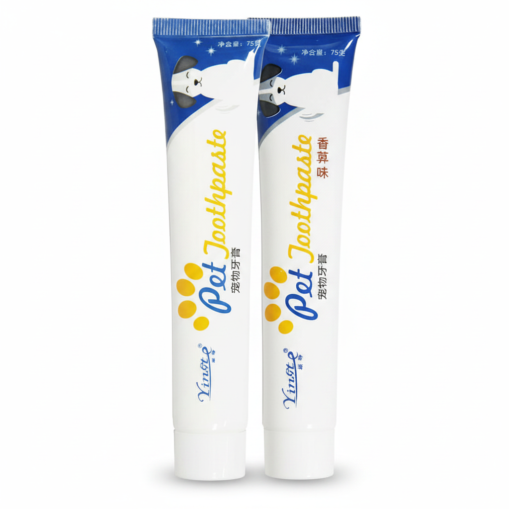 Creme dental enzimático para pet cães e gatos em fundo branco