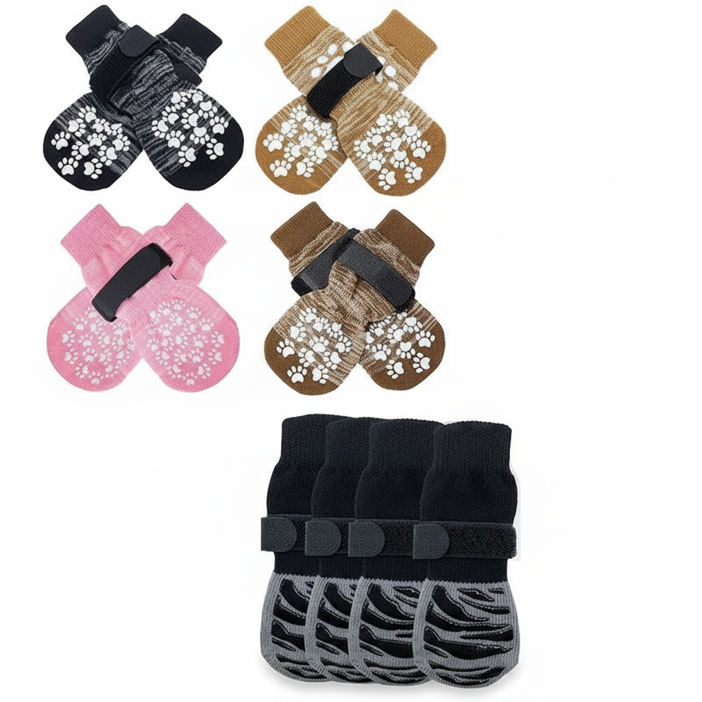 Meias antiderrapantes para cães kit 4 unidades em fundo branco