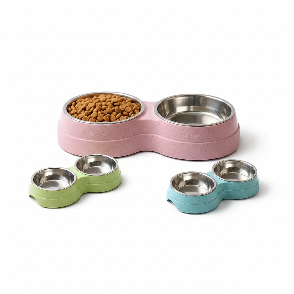 Tigela dupla aço inox para pet antiderrapante em fundo branco