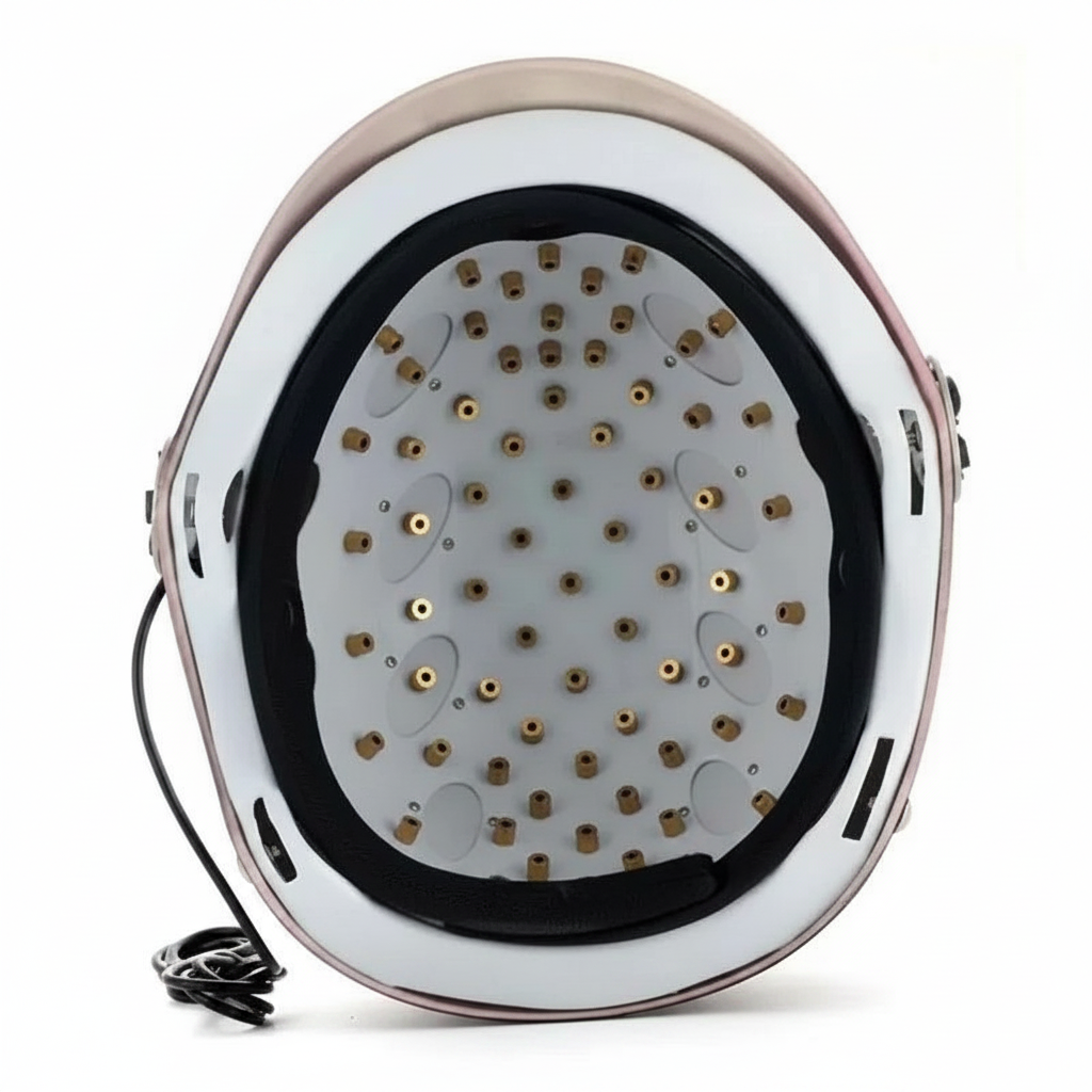 Capacete laser LED fototerapia para crescimento capilar em fundo branco