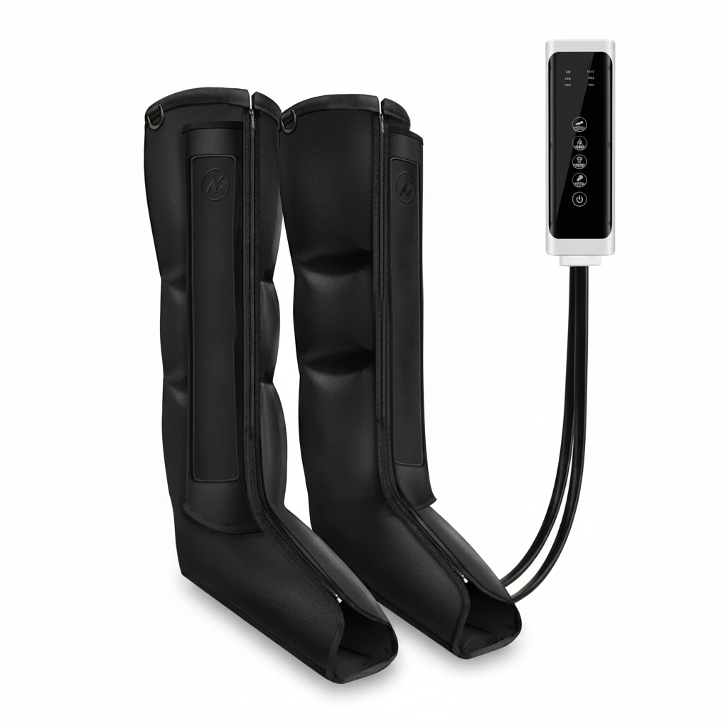 Bota pneumática pressoterapia drenagem linfática em fundo branco