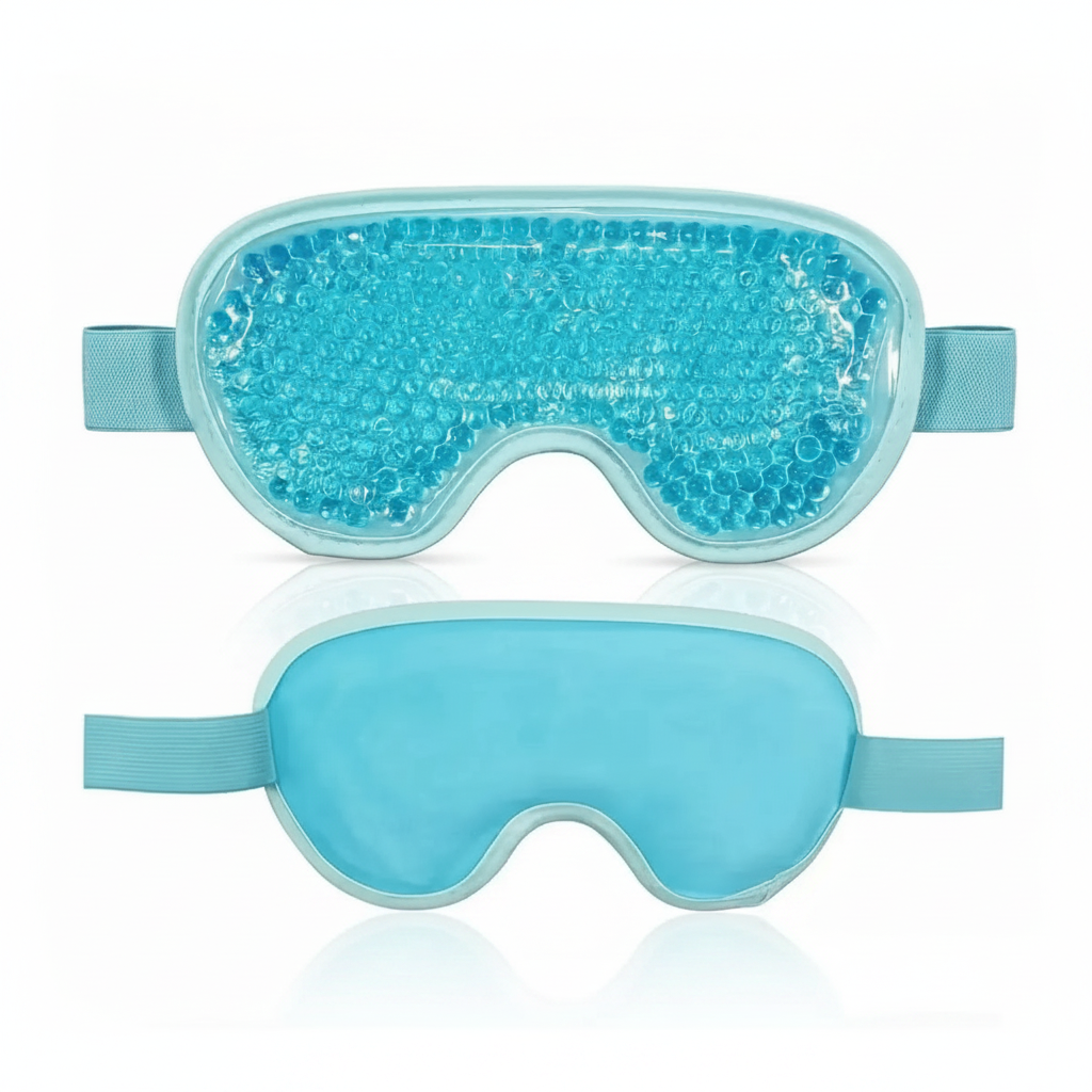 Máscara de gel para olhos com compressa quente e fria em fundo branco
