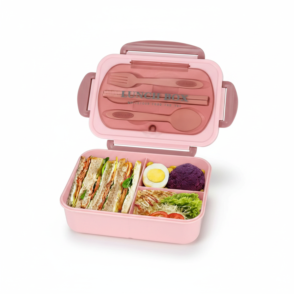 Marmita bento box adulto com 4 compartimentos em fundo branco