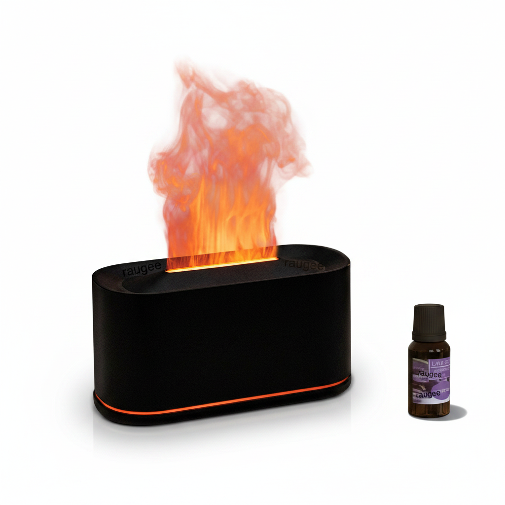 Difusor aromatizador vulcão com chama LED em fundo branco