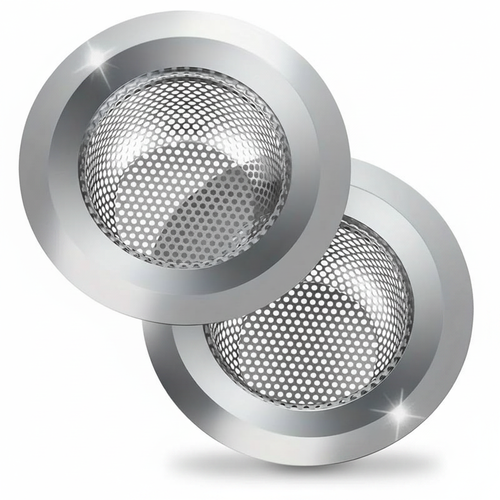 Kit 2 ralos filtro para pia de cozinha em aço inox em fundo branco