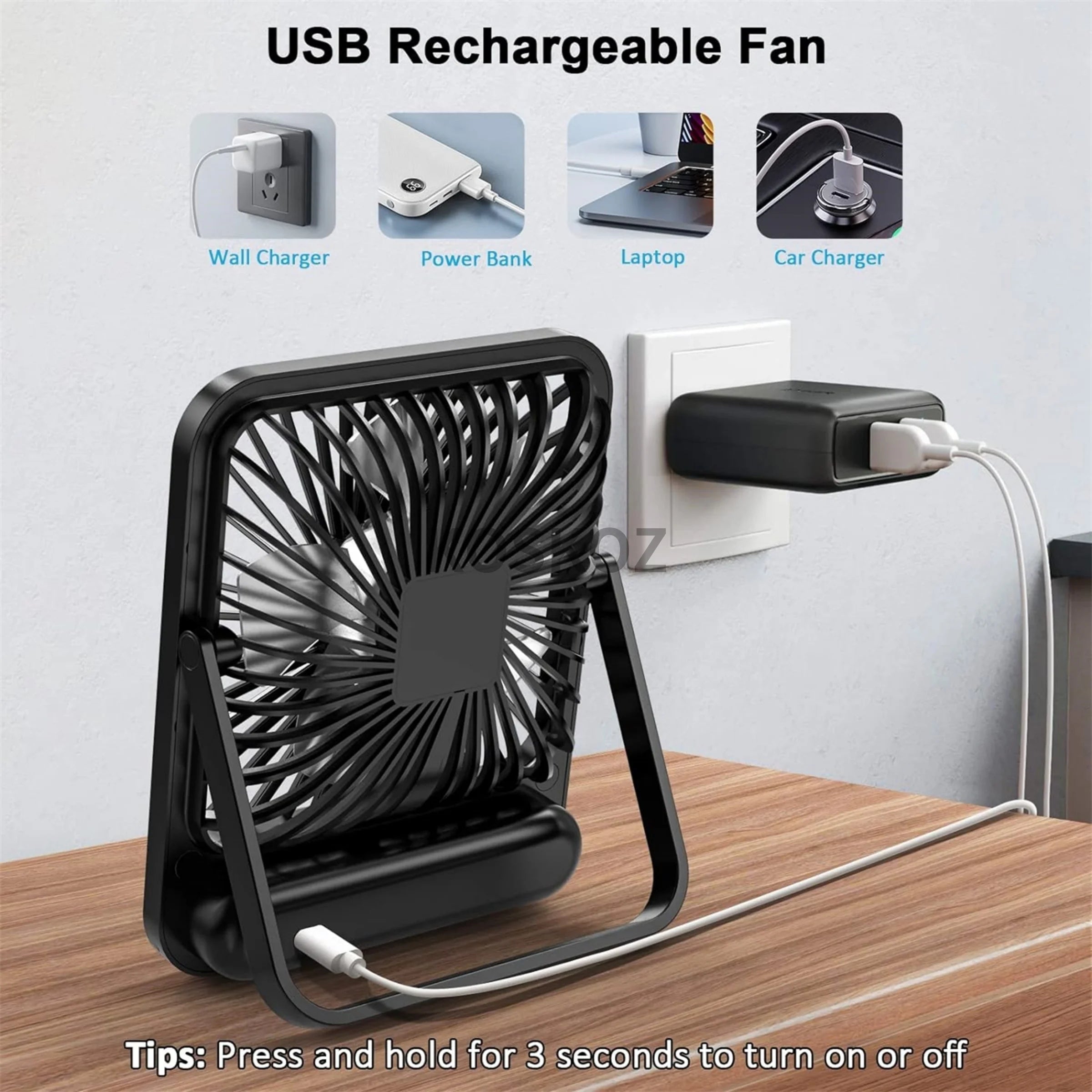 Ventilador de Mesa USB Recarregável Dobrável 180 Graus - Foto 7