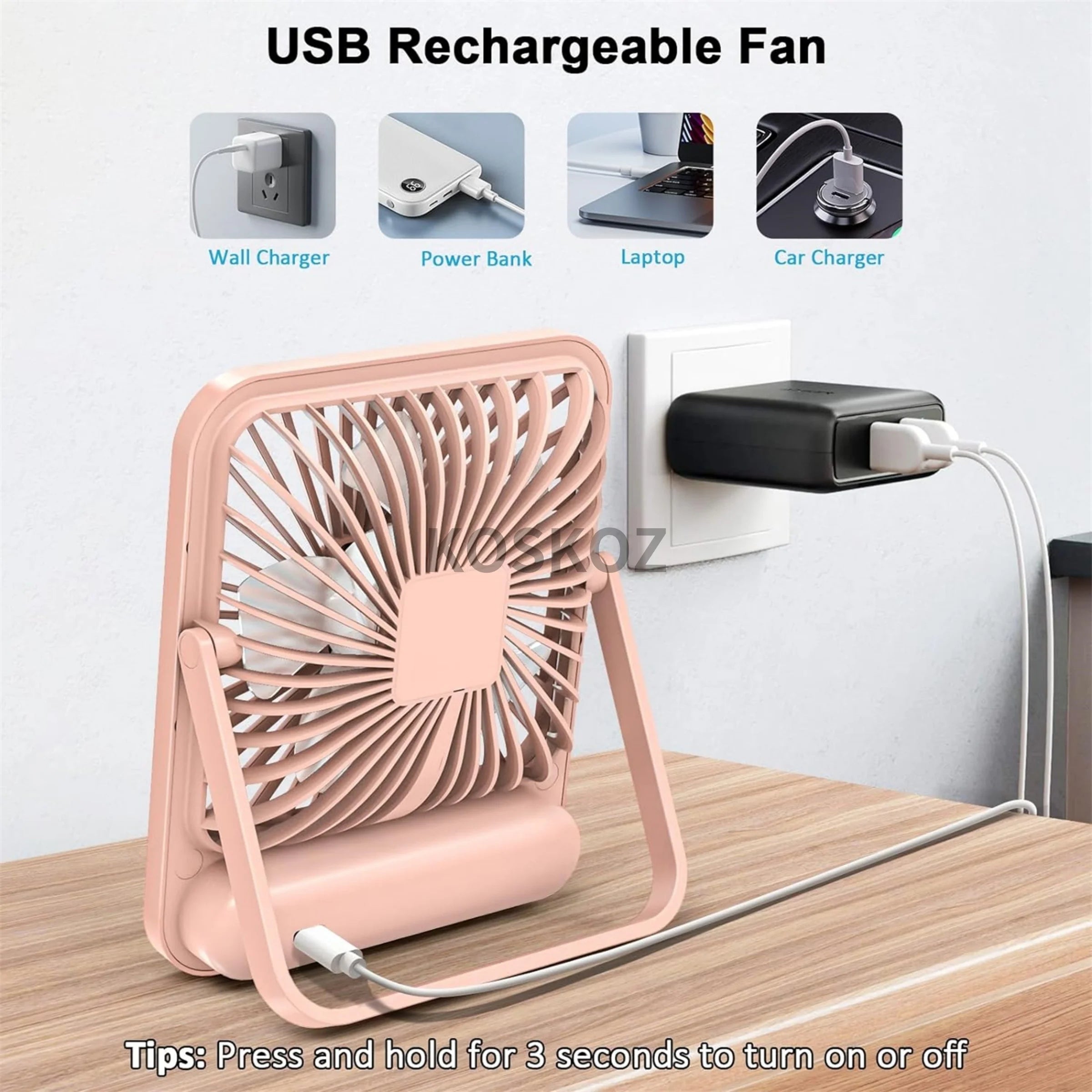 Ventilador de Mesa USB Recarregável Dobrável 180 Graus - Foto 14