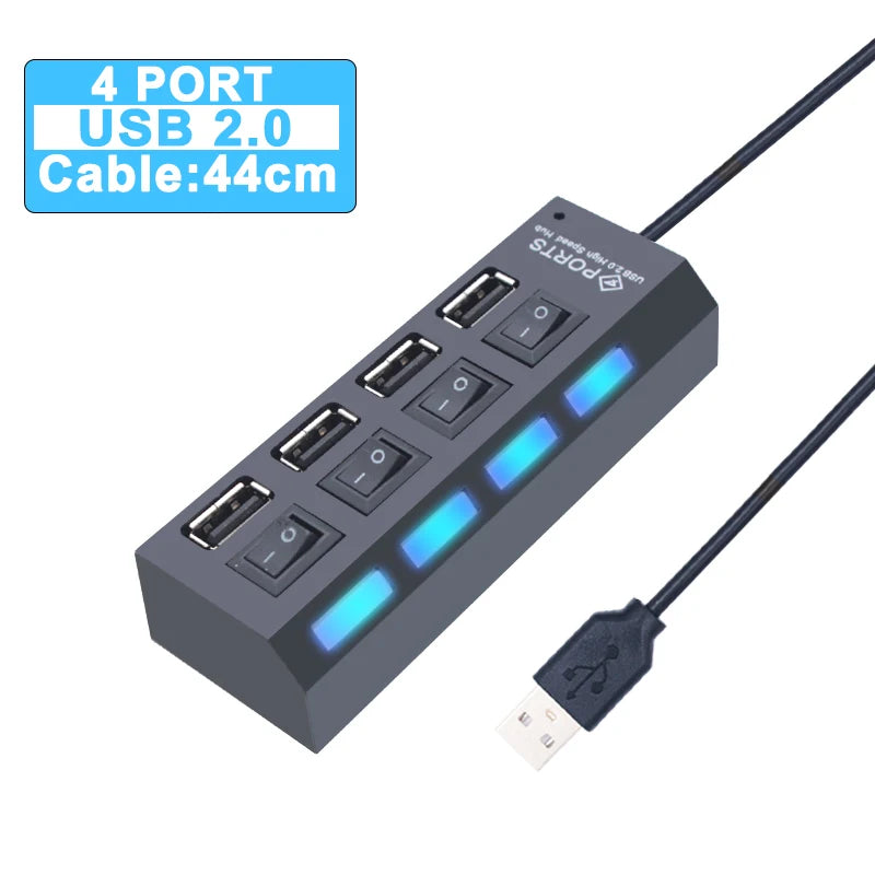 Hub USB 3.0 expansor multi portas com switch em fundo branco