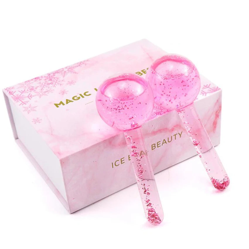 Ice globes massageador facial esferas de gelo para skincare em fundo branco