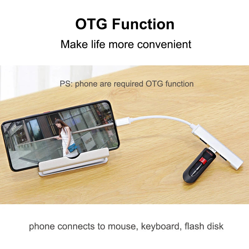 Hub USB-C adaptador 4 portas USB 3.0 em fundo branco