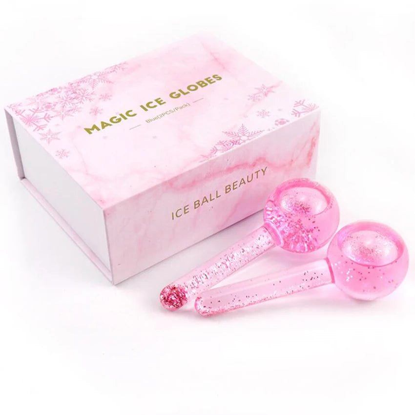 Ice globes massageador facial esferas de gelo para skincare em fundo branco