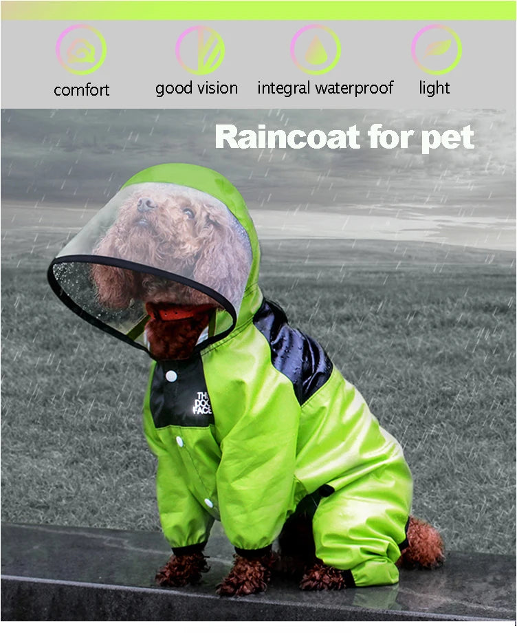 Capa de chuva impermeável para cães com capuz em fundo branco