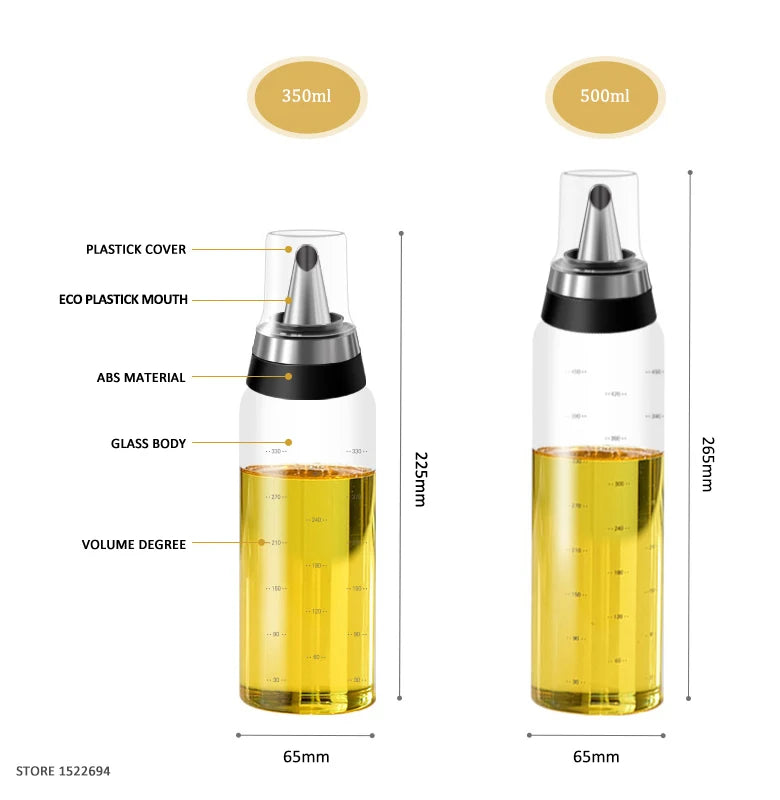 Dispenser de azeite e óleo 500ml com medidor e bico antivazamento em fundo branco