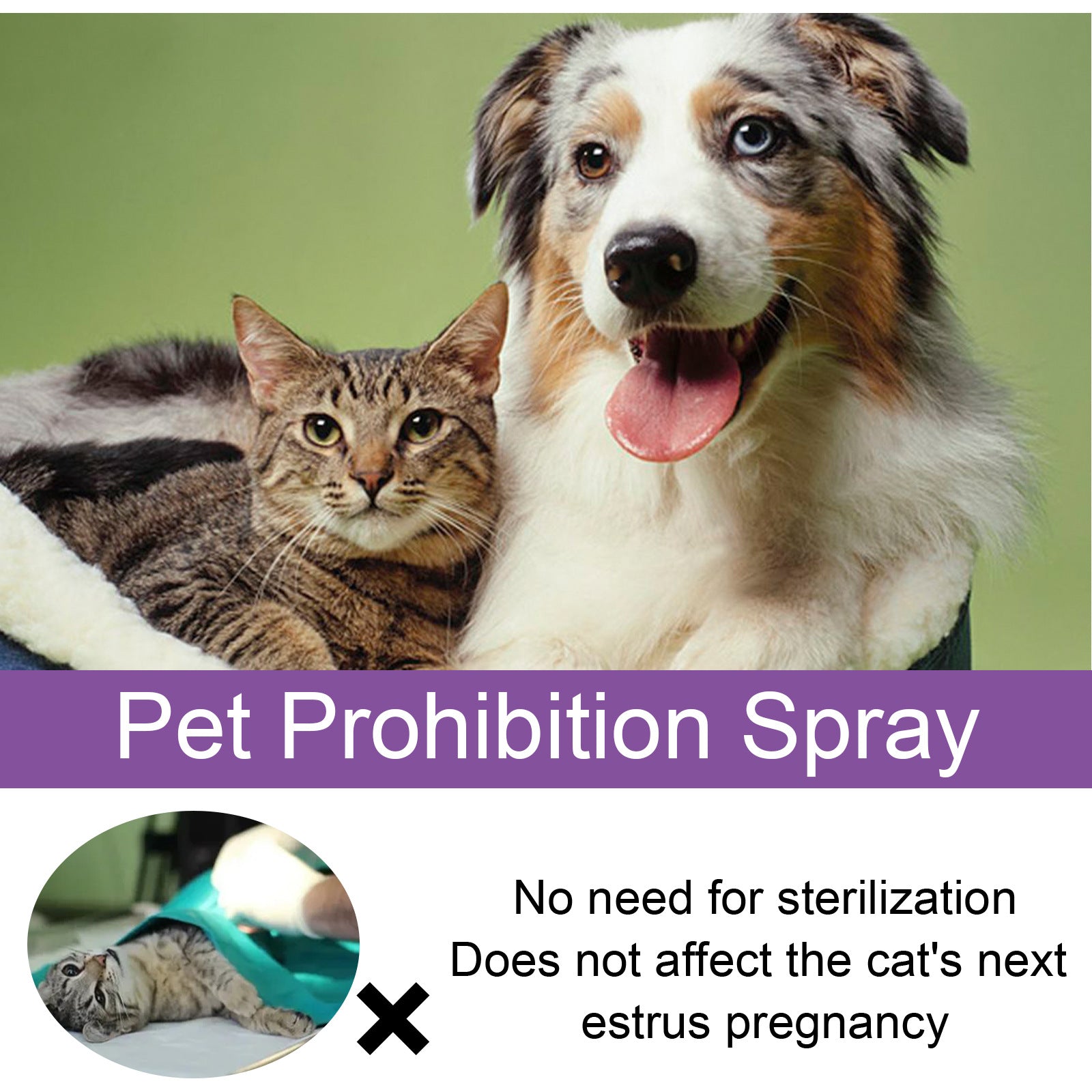 Spray calmante com feromônio para cães e gatos em fundo branco