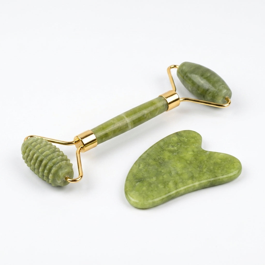 Kit Jade Roller e Gua Sha de pedra natural para massagem facial lifting