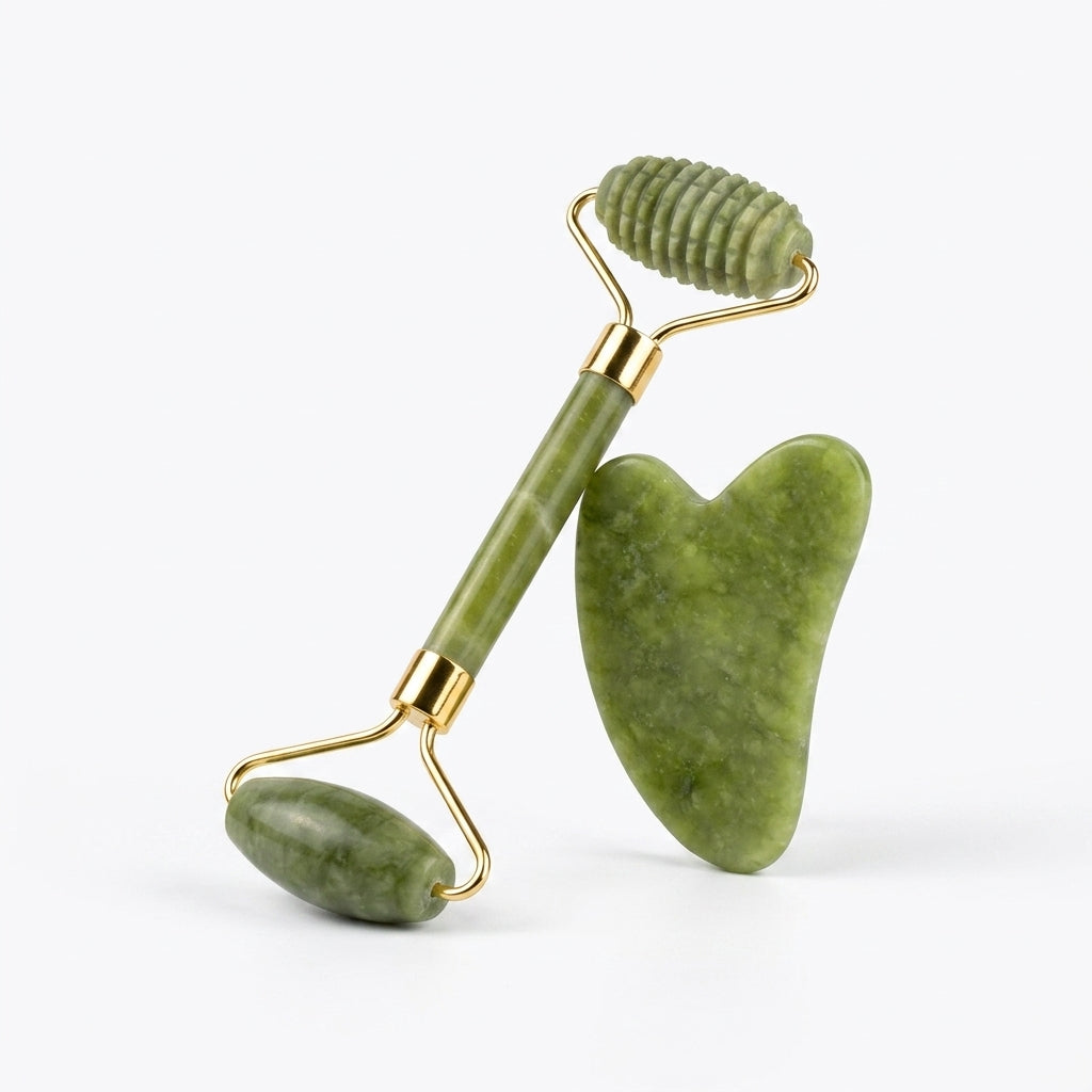 Kit Jade Roller e Gua Sha de pedra natural para massagem facial lifting