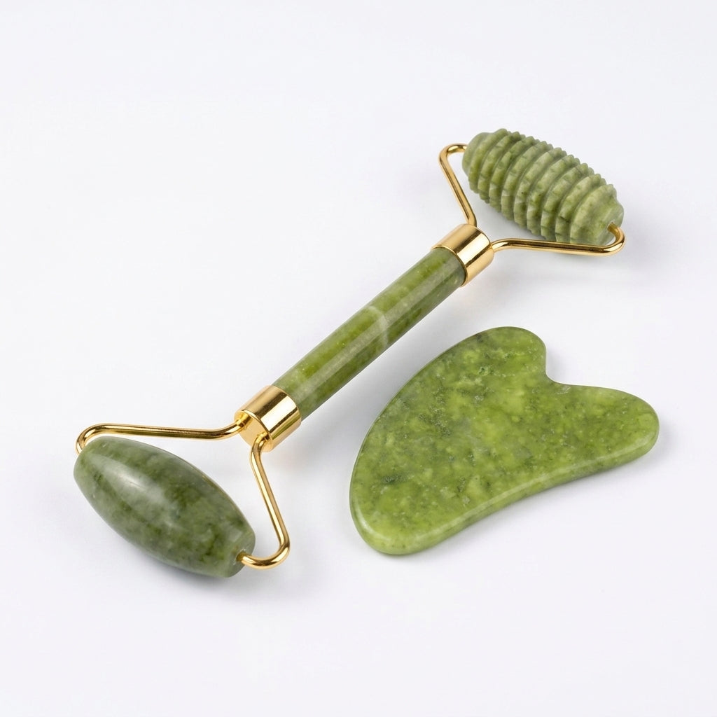 Kit Jade Roller e Gua Sha de pedra natural para massagem facial lifting