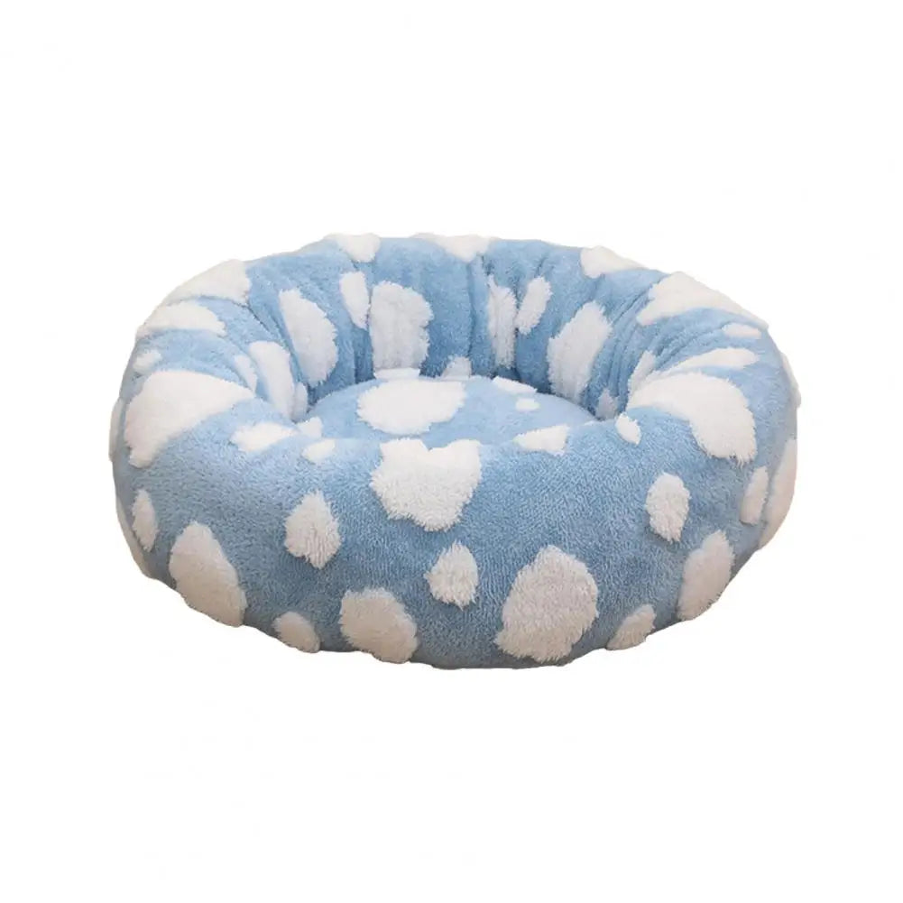 Cama calmante anti ansiedade para pet em pelúcia redonda formato donut em fundo branco