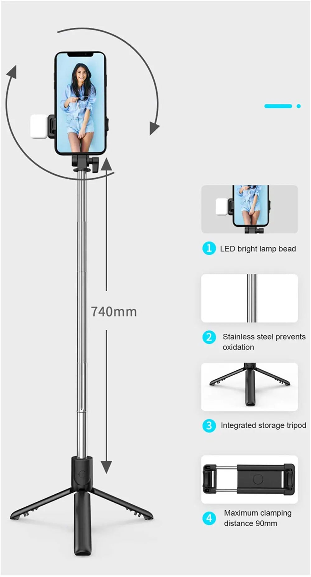 Tripé Selfie Bluetooth com Controle Remoto e Luz LED Ring - Foto 15