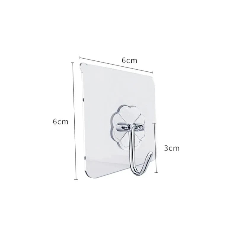 Kit de ganchos adesivos transparentes para parede em fundo branco