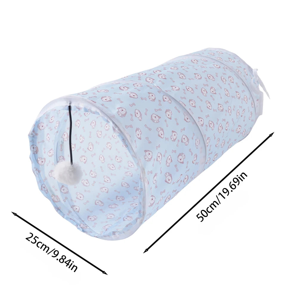 Túnel dobrável para gatos brinquedo interativo em fundo branco